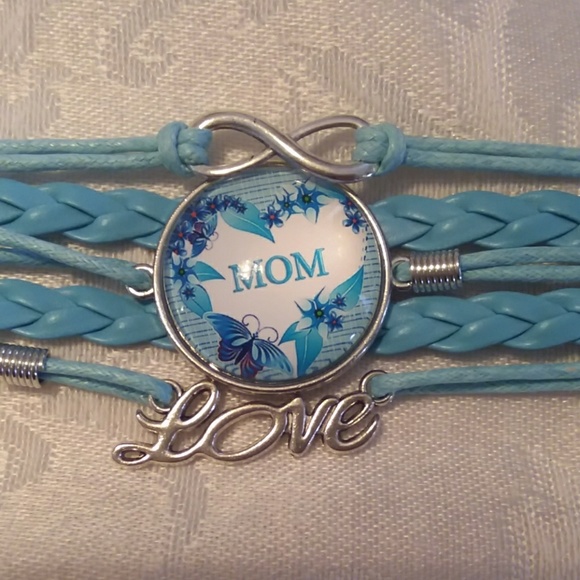 Infinity mom leather charm bracelet,  blue - Picture 3 of 3